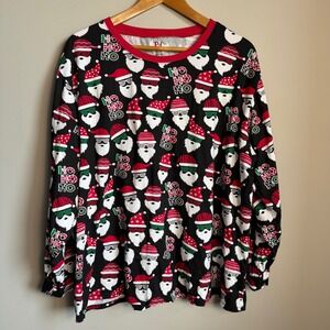 PJ Place Mens XXL Black Long Sleeve Santa‎ Claus Ho Ho Ho Christmas Pajama Top